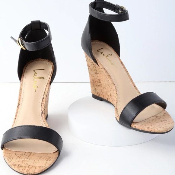 Lulus Shoes - Lulus Women's Ankle Strap Sandals Wedge Heels Shoes Black Brown